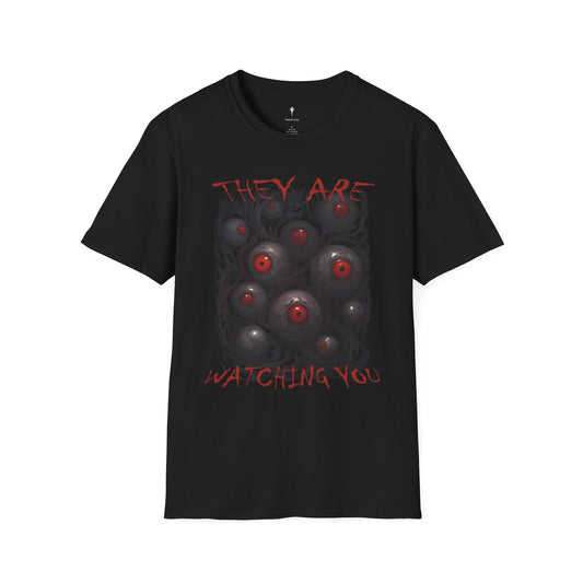 Unisex Softstyle T-Shirt - 'They Are Watching You' Graphic Tee for Horror and Art Enthusiasts